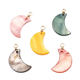 Natural Freshwater Shell Pendants, Dyed, with Real 18K Gold Plated Copper Findings, Moon