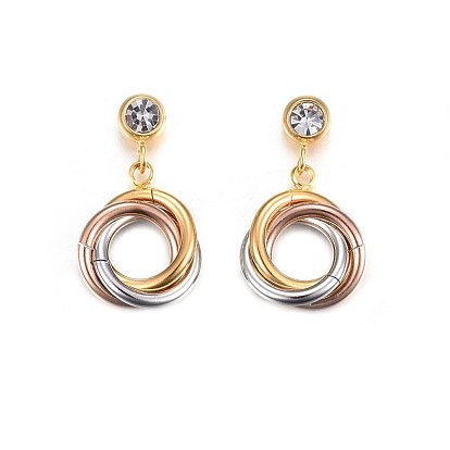 304 inox Pendants d'oreilles stud, avec strass, Anneaux