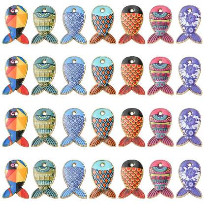 35шт 7 стили подвески из сплава с гальванопокрытием, напечатанный, без свинца, без кадмии и без никеля, очарование рыбы, золотой свет