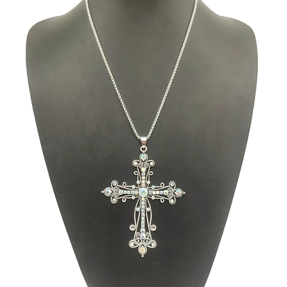 Винтажный стиль барокко сплав кристалл ab горный хрусталь крест кулон ожерелья