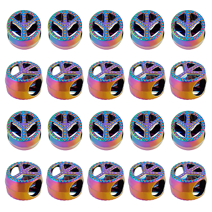 Rainbow Color Alloy European Beads, Large Hole Beads, Cadmium Free & Nickel Free & Lead Free, Peace Sign