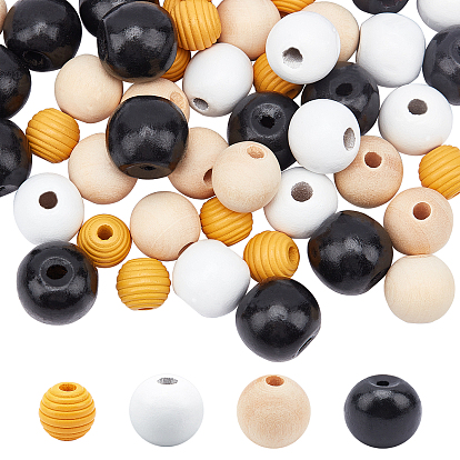 160 Pcs 4 Styles Natural Wood Beads, Dyed, Round