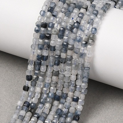Natura Blue Rutilated Quartz Beads Strands, Faceted Table Cut Cube Beads