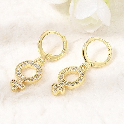 Brass Micro Pave Cubic Zirconia Leverback Dangle Earrings, Female Symbol, Rack Plating, Long-Lasting Plated, Cadmium Free & Lead Free