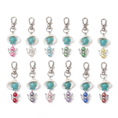 Подвеска в виде ангела из акрила, синтетической бирюзы и ракушек, Поворотные застежки-когти-омары для украшения сумок