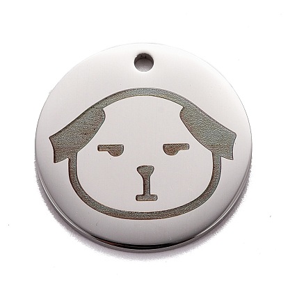 Stainless Steel Pendants, Manual Polishing, Flat Round with Dog