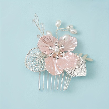 Elegant Alloy Flower Hair Comb - Minimalist Bridal Headpiece, Handmade Weaving Hair Accessory.