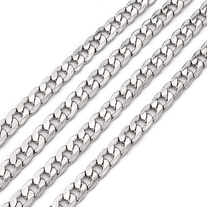 304 Stainless Steel Curb Chains, Unwelded, Faceted, 9mm