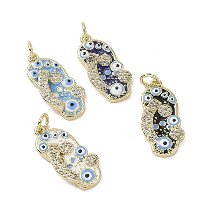 Pendentifs en laiton plaqué or véritable 18 k micro-pavé de zircone cubique, sans cadmium et sans nickel et sans plomb, avec émail et anneau de saut, charmes de pantoufles