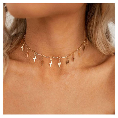 Minimalist Collarbone Chain with Alloy Lightning Pendant, Beautiful Women's Necklace 17410.