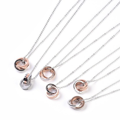304 Stainless Steel Pendant Necklaces, with Cable Chains, Ring