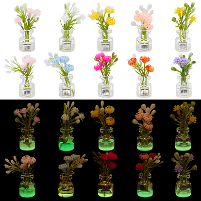 20шт. 10цветные светящиеся смоляные цветочные украшения для подставки, со стеклянной вазой и эмалью, аксессуары для кукольного домика с микро-ландшафтом, притворяясь опорными украшениями, светится в темноте