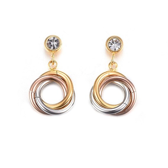 304 Edelstahl baumeln Ohrstecker, mit Strass, Ringe