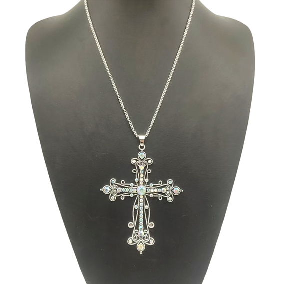 Винтажный стиль барокко сплав кристалл ab горный хрусталь крест кулон ожерелья