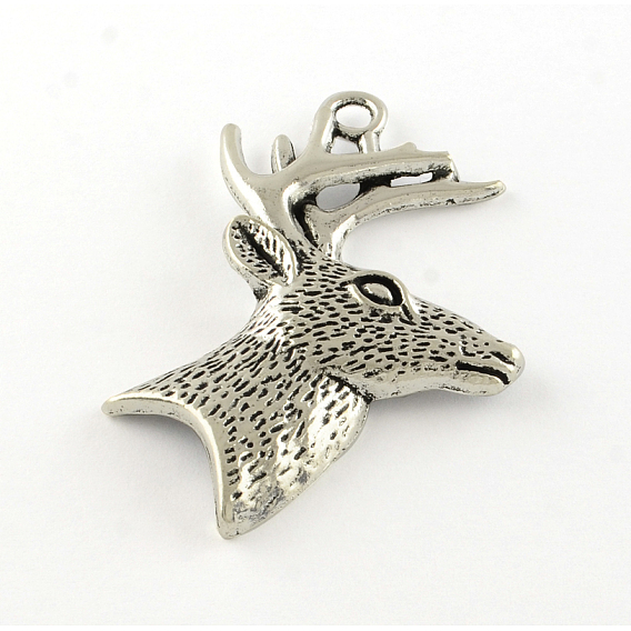 Тибетский сплав стиля большие кулоны, рождественский олень / олень, без кадмия и без свинца, 51.5x46x6.5 мм, Отверстие : 4 мм , около 94 шт / 1000 г