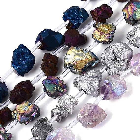 Electroplate Raw Rough Natural Amethyst Beads Strands, Nuggets, with Plastic Tube Beads