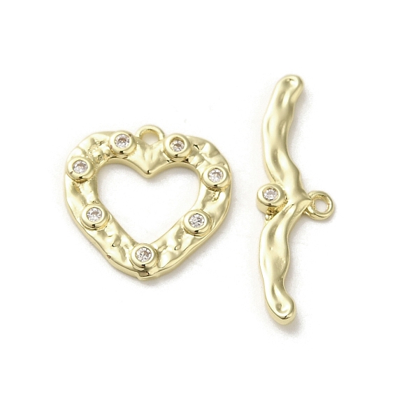 Brass Micro Pave Cubic Zirconia Toggle Clasps, Long-Lasting Plated, Cadmium Free & Nickel Free & Lead Free, Heart