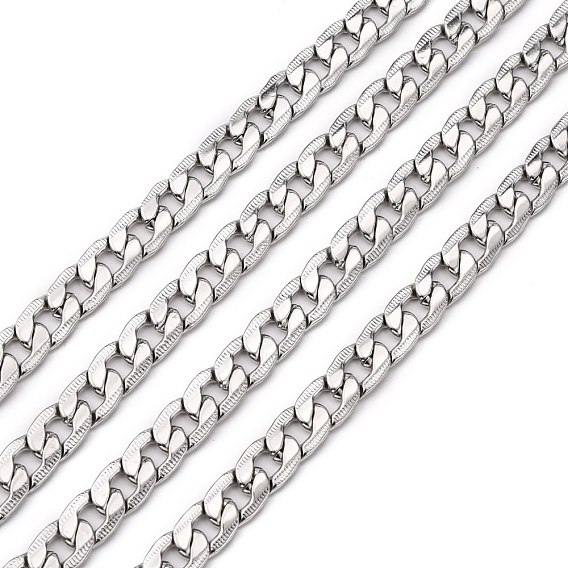 304 Stainless Steel Curb Chains, Unwelded, Faceted, 9mm