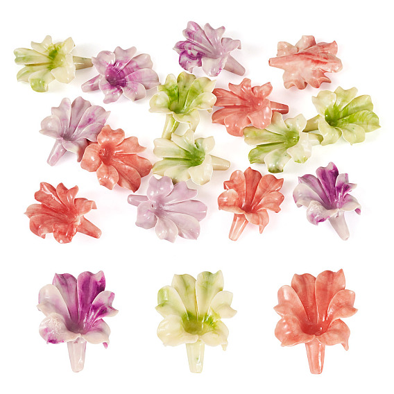 15шт. 3 цвета синтетические коралловые окрашенные резные бусины, цветок