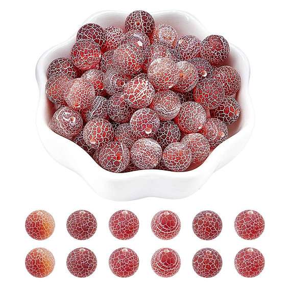ARRICRAF Natural & Dyed Crackle Agate Beads Strands, Frosted Style, Round