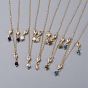 Natural Gemstone Bib Statement Necklaces, with Brass Cable Chains, Brass Cubic Zirconia Links, 304 Stainless Steel Lobster Claw Clasps and Cardboard Packing Box, Golden