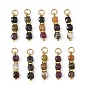 Natural Mixed Gemstone Pendants, Faceted Cube Beaded Charms with 304 Stainless Steel Jump Rings, Mixed Dyed and Undyed