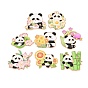 Floral Panda Alloy Enamel Cabochons, with Self Adhesive Sticker, Light Gold