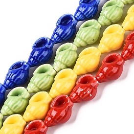 Handmade Printed Porcelain Beads Strand, Conch Shape