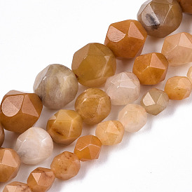 Natural Topaz Jade Beads Strands, Star Cut Round Beads, Faceted