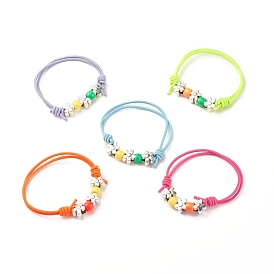 Flower & Column Beaded Cord Bracelet, Alloy & Acrylic Adjustable Bracelet for Women