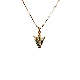 Gold-Plated Arrowhead Pendant Necklace with Zirconia Gemstones - Unisex Fashion Jewelry