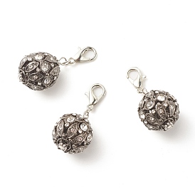 Alloy Crystal Rhinestone Pendant Decorations, with Zinc Alloy Lobster Claw Clasps, Round