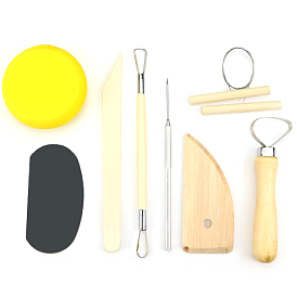 Ceramic Clay Tools Set, including Need, Sponge, Ribbon Tool, Loop Tool, Potters Rib, Wire Clay Cutter, Scraper, for DIY Ceramic & Pottery Crafts