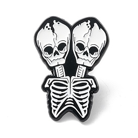 Double Skull Enamel Pin, Halloween Alloy Brooch for Backpack Clothes, Electrophoresis Black