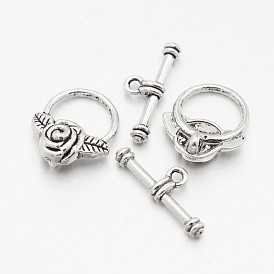 Tibetan Style Alloy Toggle Clasps, Cadmium Free & Lead Free, Flower, Flower: 19x16x6.5mm, Hole: 1mm, Bar: 23x8x3.5mm, Hole: 2mm, about 340sets/kg