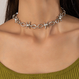 Geometric Hip Hop Necklace - Silver Twisted Single Layer Chain with Irregular Lock Collarbone Jewelry