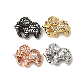 Brass Cubic Zirconia Beads, Cadmium Free & Lead Free, Elephant, 17x22x8mm, Hole: 2mm