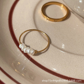 304 Stainless Steel with Natural Baroque Pearl Rondelle Beaded Finger Rings