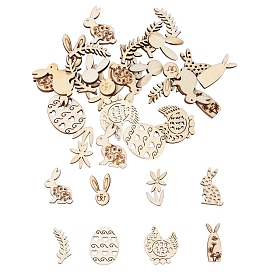8Pcs 8 Style Easter Theme Wood Sheets, Unfinished Wood Cutouts, Rabbit/Egg/Flower