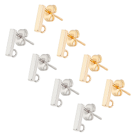 304 Stainless Steel Stud Earring Findings, with Ear Nuts, Rectangle