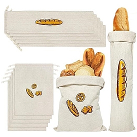 Pochettes à imprimé pain en lin, sacs à cordonnet, rectangle