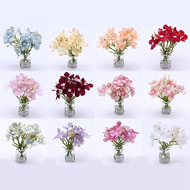 Mini Glass Vase with Artificial Flower Ornaments, for Dollhouse, Home Display Decoration