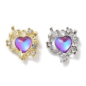 Rack Plating Alloy Rhinestone Pendants, with Glass, Lead Free & Cadmium Free & Nickel Free, Heart