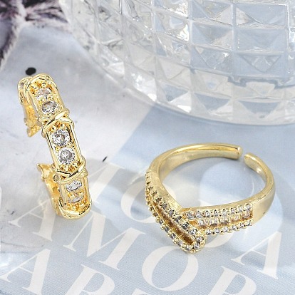 Открытые манжеты из латуни с микропаве и прозрачным цирконием для женщин, реальный 18 k позолоченный