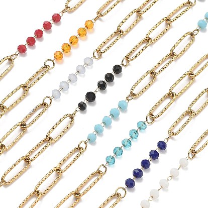 304 цепи из нержавеющей стали, ионное покрытие (ip), со стеклянными бусинами, реальный 18 k позолоченный, пайки, с катушкой