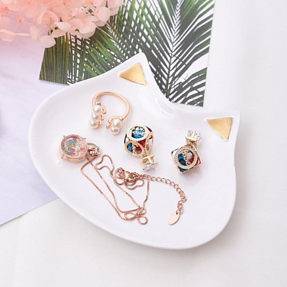 Cute Cat Head Ceramic Jewelry Plate, Storage Tray for Rings, Necklaces, Earring