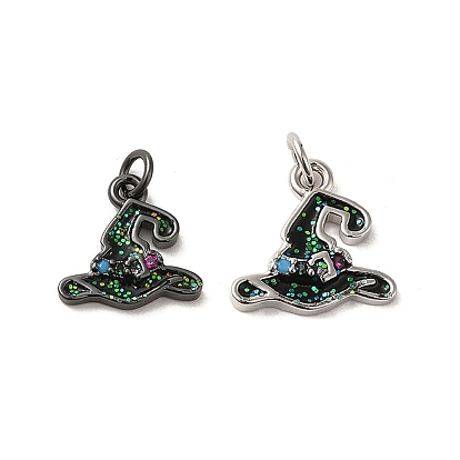 Подвески с латунной эмалью и блестками на Хэллоуин, со стразами и прыгающим кольцом, очарование шляпы ведьмы