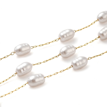 Cadenas de eslabones con cuentas de perlas de plástico ovaladas, con revestimiento de iones (ip) 304 cadenas de clip de acero inoxidable, soldada, con carrete