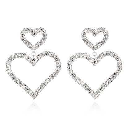 Fashionable Heart-shaped Diamond Earrings - Chain Heart Pendant E675.