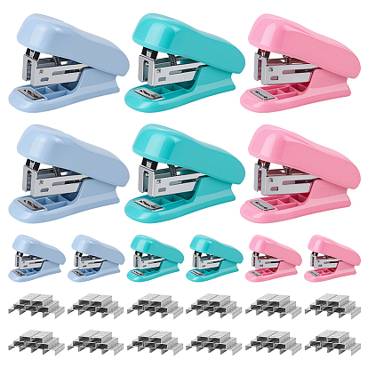 12шт. 3цвета, пластик и железо, офисный степлер, настольный степлер с пружинным приводом, со скрепкой